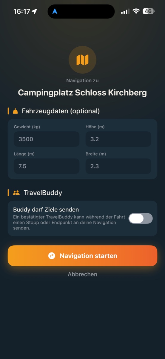 RoadChapter – navigation using vehicle dimensions
