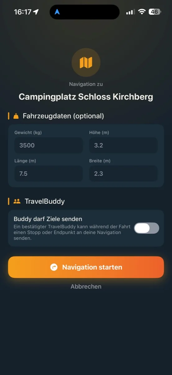 RoadChapter – Navigation mit Fahrzeugmaßen