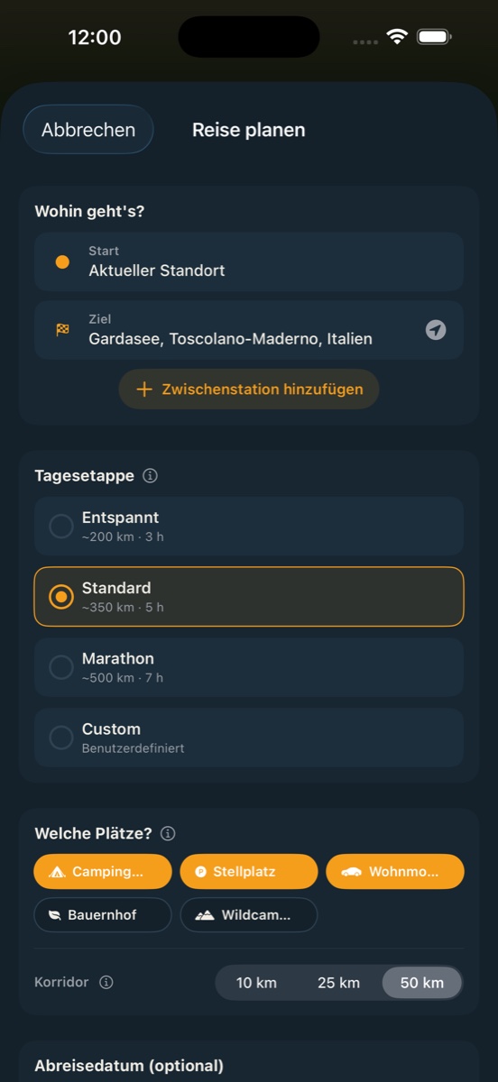 RoadChapter app – trip planner with route and pitches